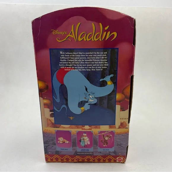 NIB VTG 1992 Disney Aladdin Genie Stuffed Plush Toy, Lamp Mattel
